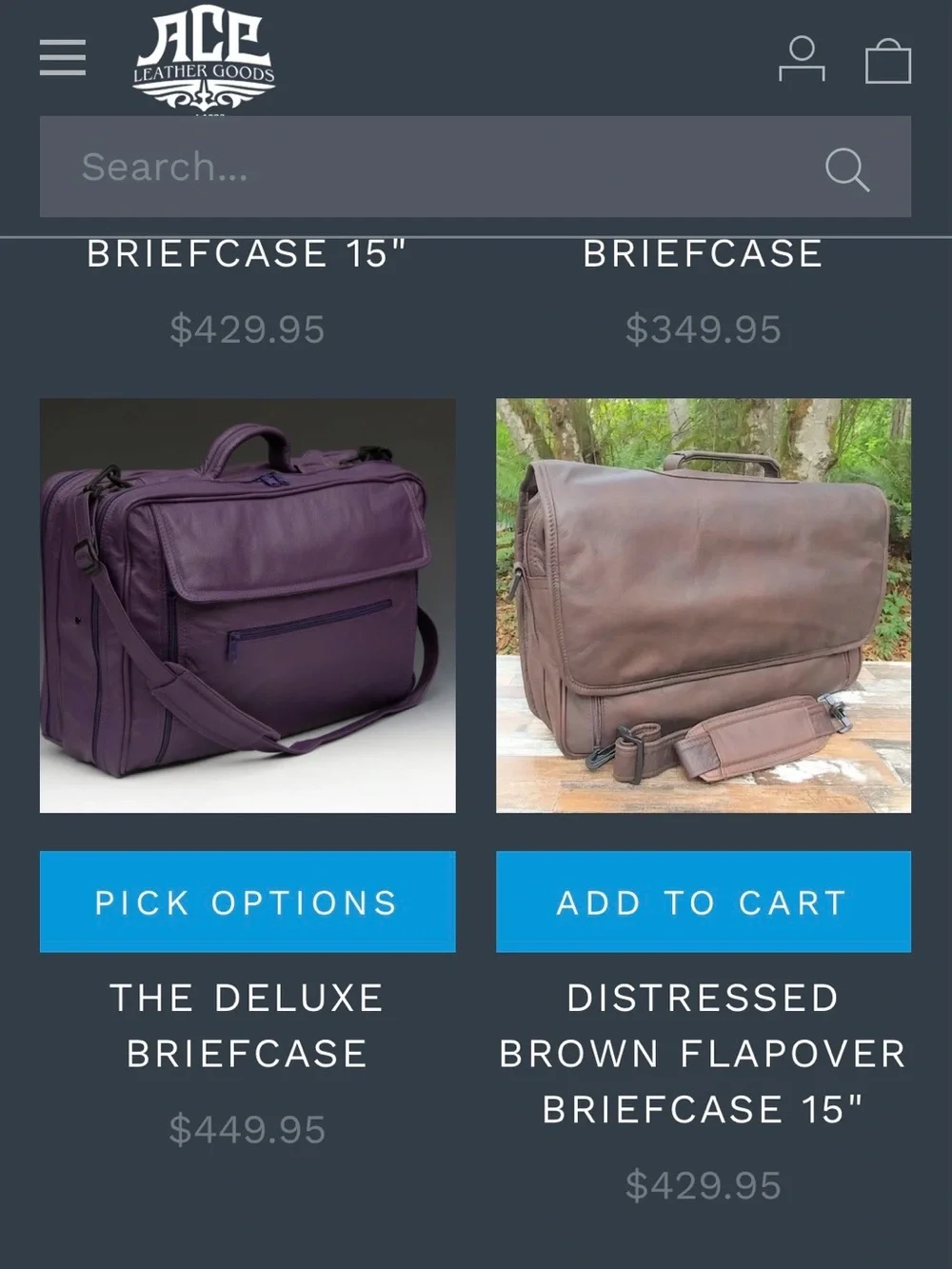 Ace Leather Goods Brown Leather Bag Briefcase - Handcrafted - laptop iPad carry